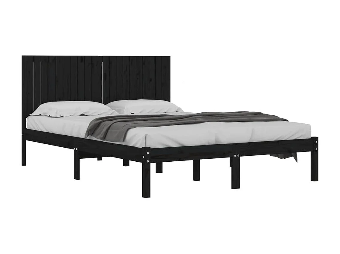 Cama 200x200 cm pinho maciço preto PT810293