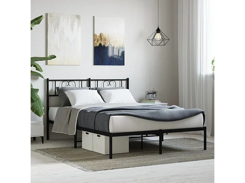 Lit-120x200 cm métal avec tête de lit noir EGGB85898