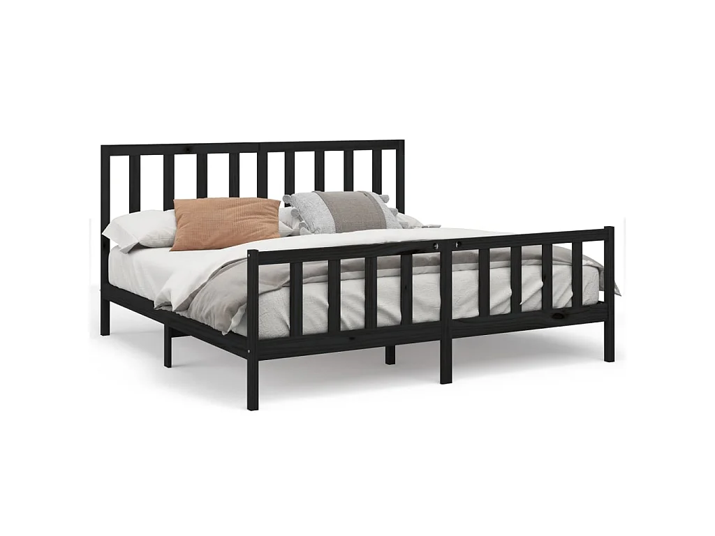 Cama 200x200 cm madeira de pinho maciça preto PT332260