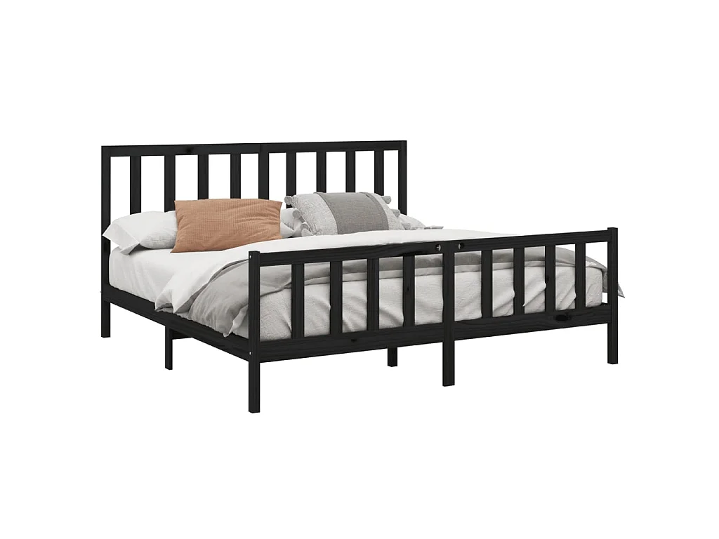 Cama 200x200 cm madeira de pinho maciça preto PT332260