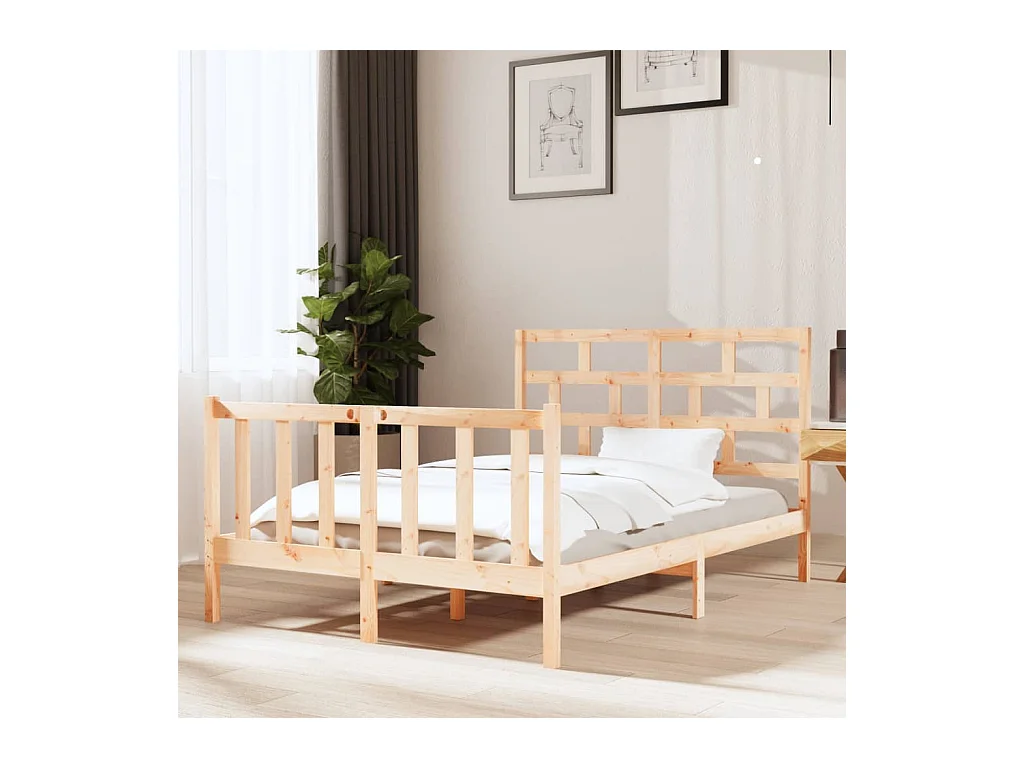 Lit-135x190 cm bois de pin massif double EGGB24538