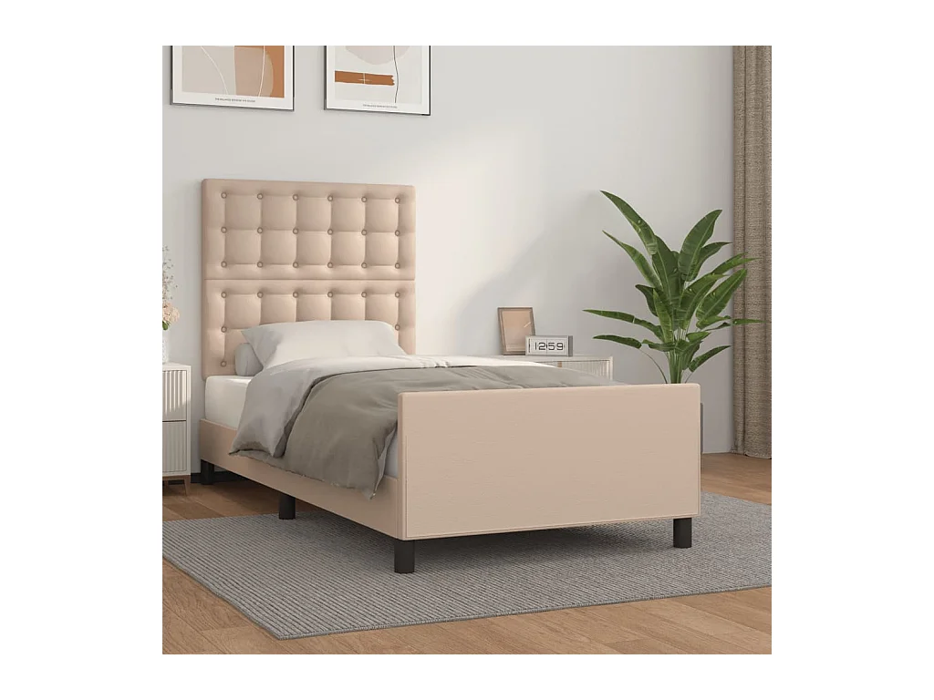 Lit-100x200 cm avec tête de lit Cappuccino Similicuir EGGB14339