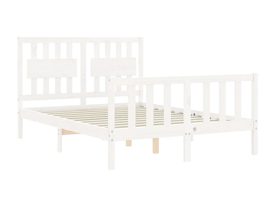 Cama 135x190 cm de matrimonio con cabecero madera maciza blanco ES32918