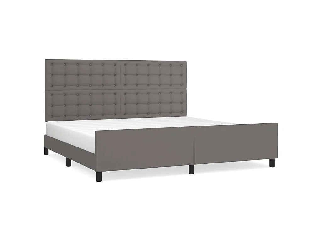 Cama c/ cabeceira 200x200cm couro artificial cinzento PT206410