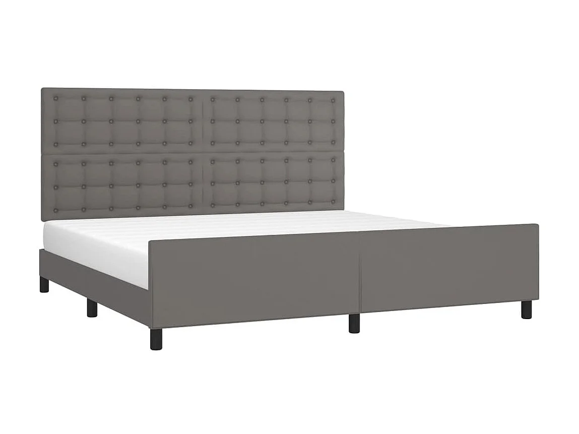 Cama c/ cabeceira 200x200cm couro artificial cinzento PT206410