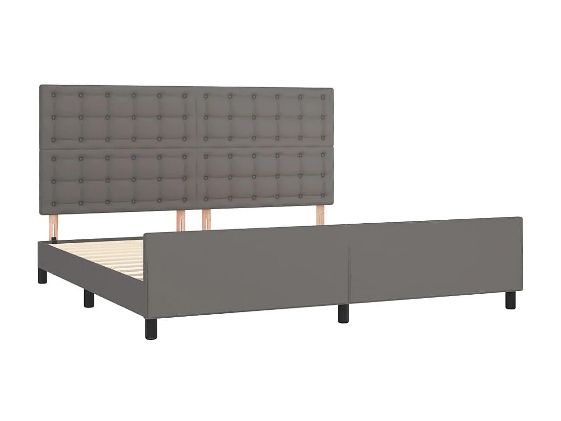 Cama c/ cabeceira 200x200cm couro artificial cinzento PT206410