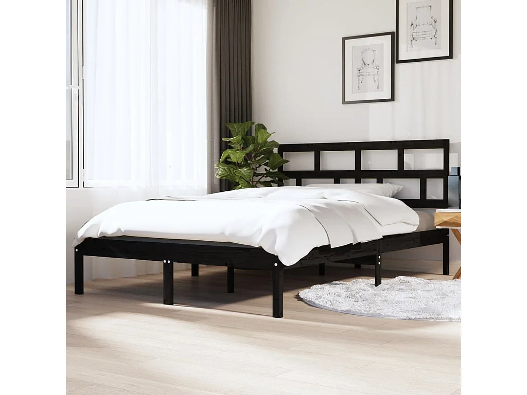 Lit-135x190 cm Noir Bois massif Double EGGB47109