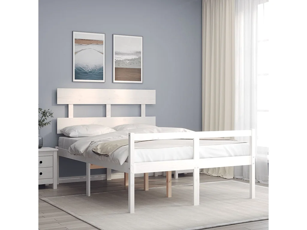 Lit-120x190 cm pour personne âgée et tête de lit petit double bois massif EGGB69391