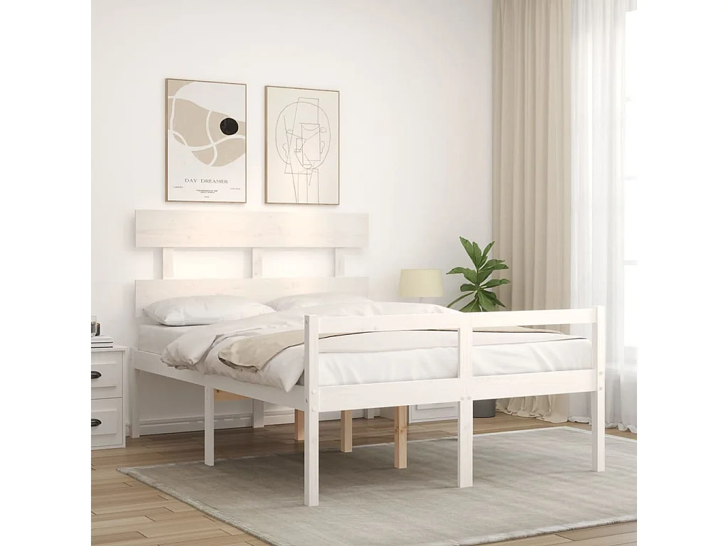 Lit-120x190 cm pour personne âgée et tête de lit petit double bois massif EGGB69391