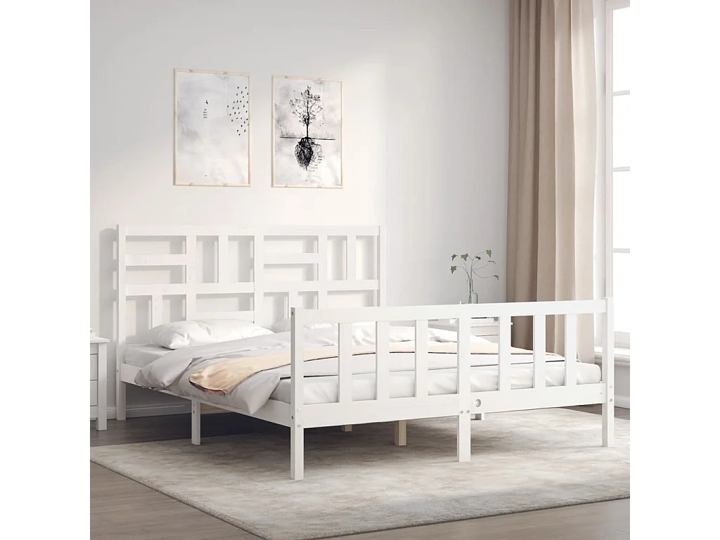 Lit-160x200 cm avec tête de lit blanc bois massif EGGB50238