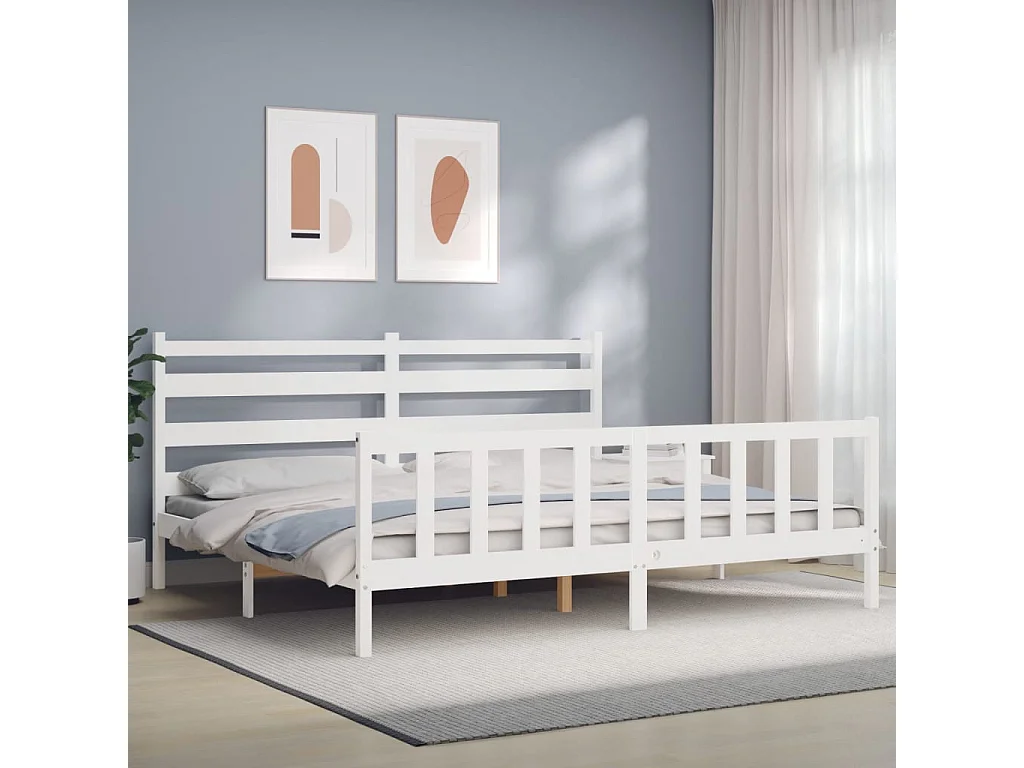 Cama com cabeceira 200x200cm madeira maciça branco PT600624