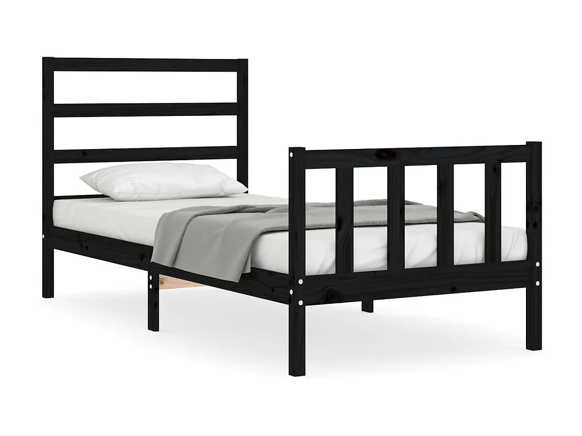 Cama de solteiro c/ cabeceira madeira maciça preto PT261963