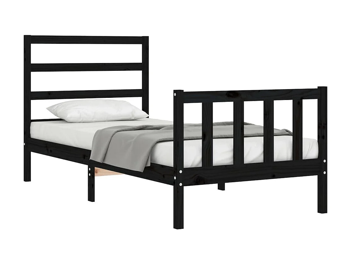 Cama 75x190 cm individual con cabecero madera maciza negro ES49733