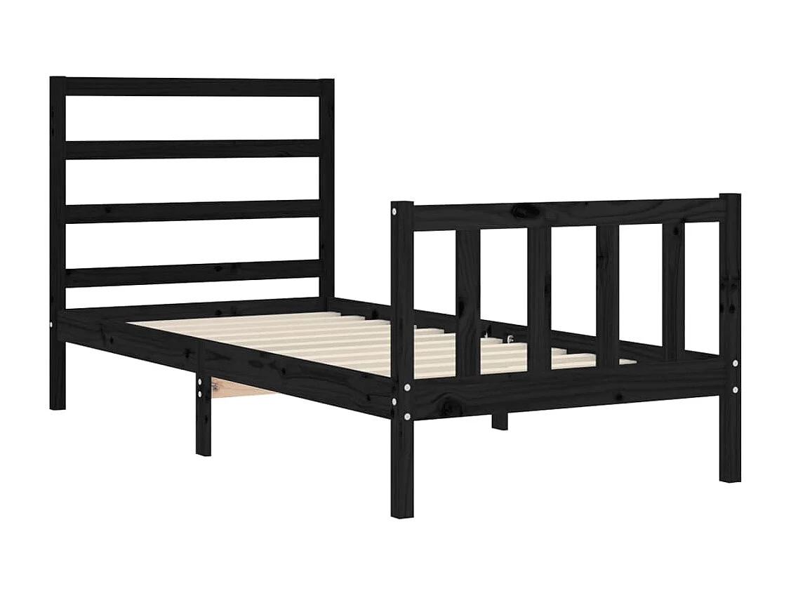 Cama 75x190 cm individual con cabecero madera maciza negro ES49733