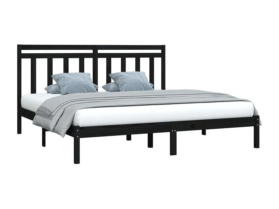 Lit-200x200 cm Noir Bois de pin massif EGGB33632