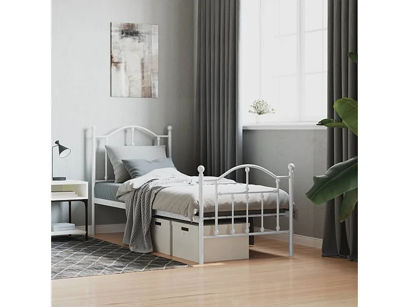 Cama 75x190 cm metal con cabecero y pie cama blanca ES25544
