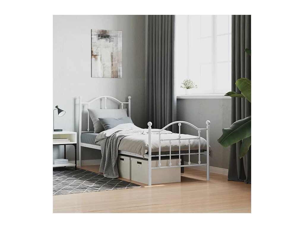 Lit-75x190 cm métal avec tête de lit/pied de lit blanc EGGB53008