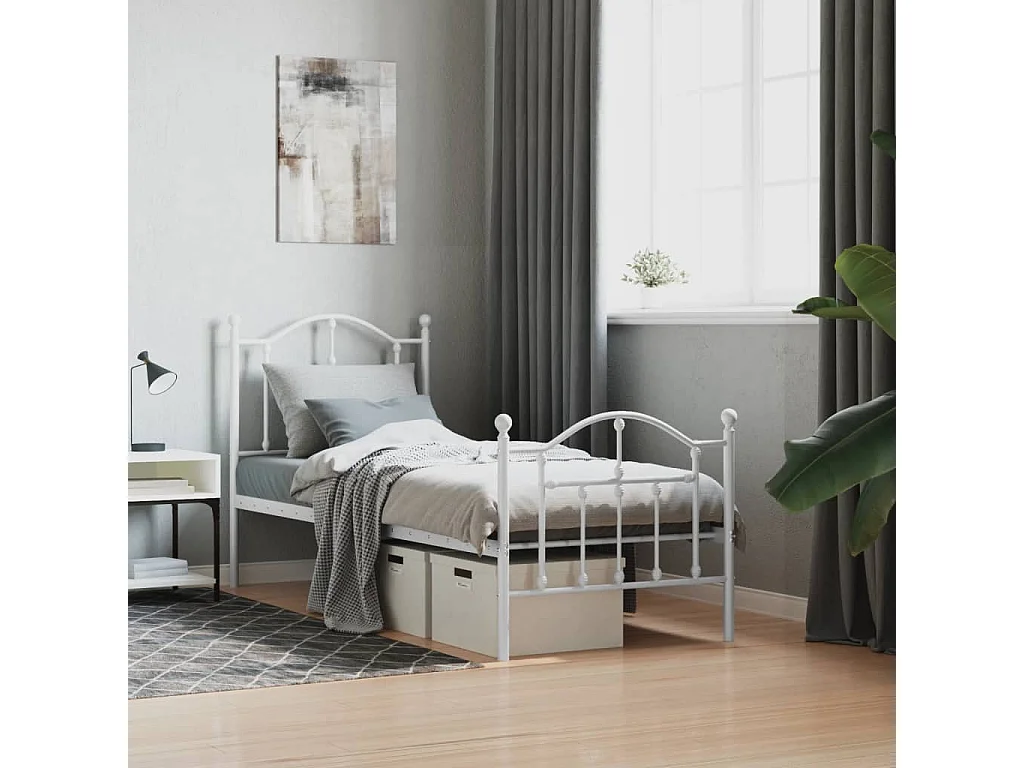 Cama com cabeceira e pés 75x190 cm metal branco PT959462