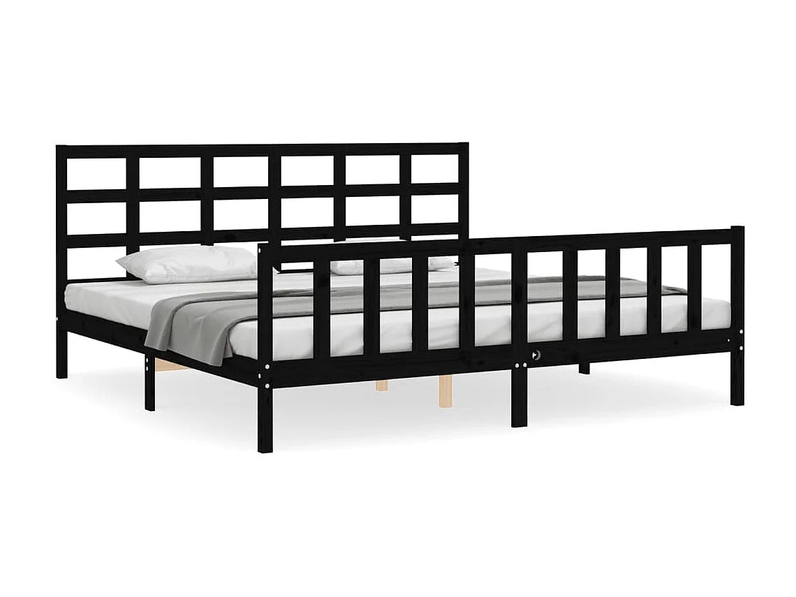 Cama com cabeceira 200x200 cm madeira maciça preto PT459442