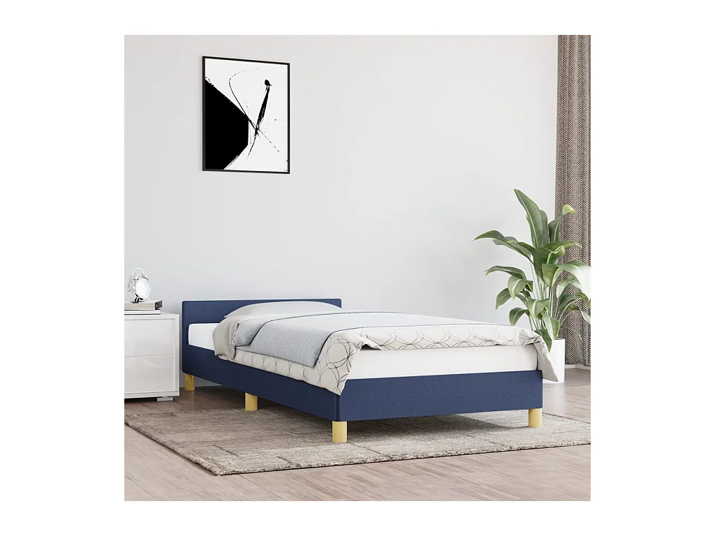 Estructura de cama con cabecero de tela azul 90x190 cm ES861518