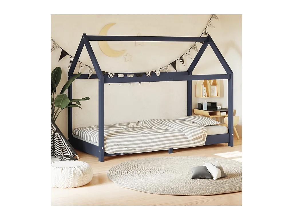 Lit-80x160 cm d'enfant Gris Bois de pin massif EGGB92793