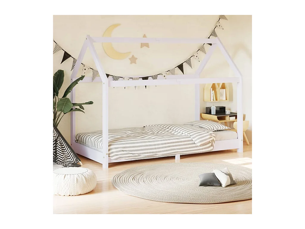 Lit-70x140 cm d'enfant Blanc Bois de pin massif EGGB18877