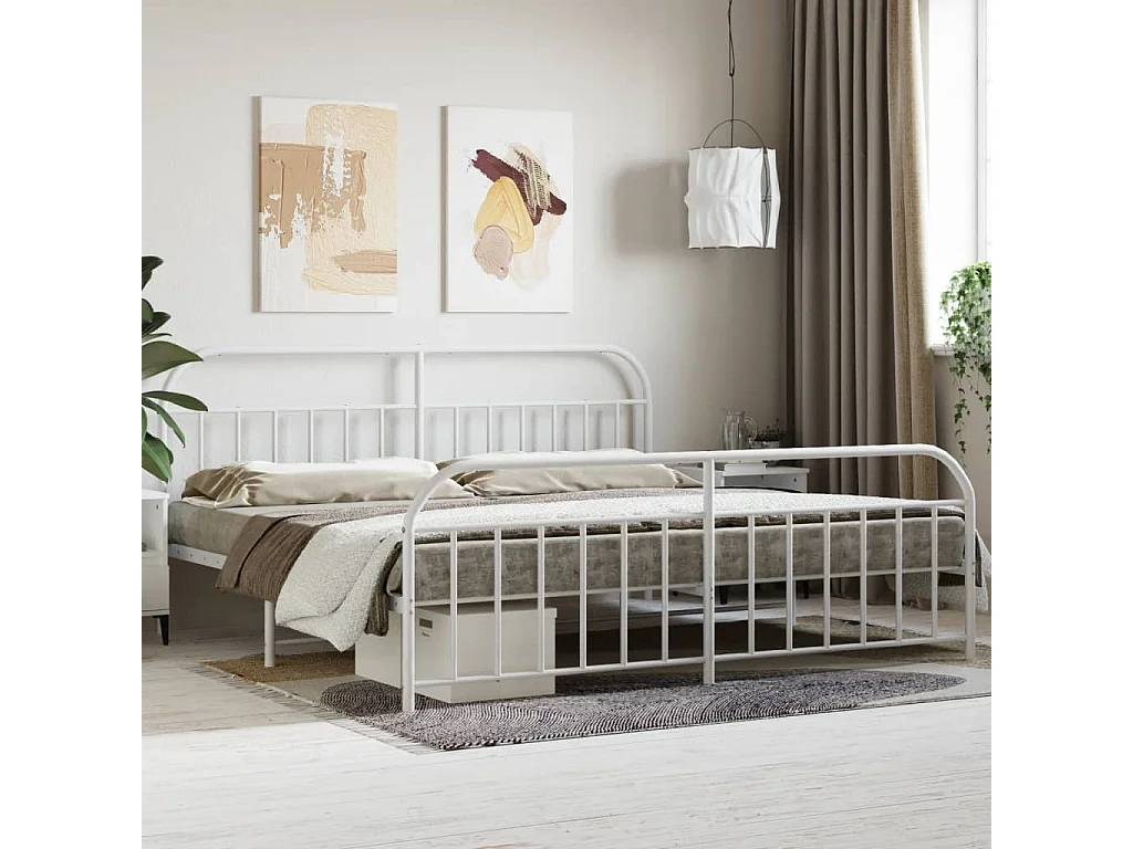 Cama com cabeceira e pés 200x200 cm metal branco PT432647