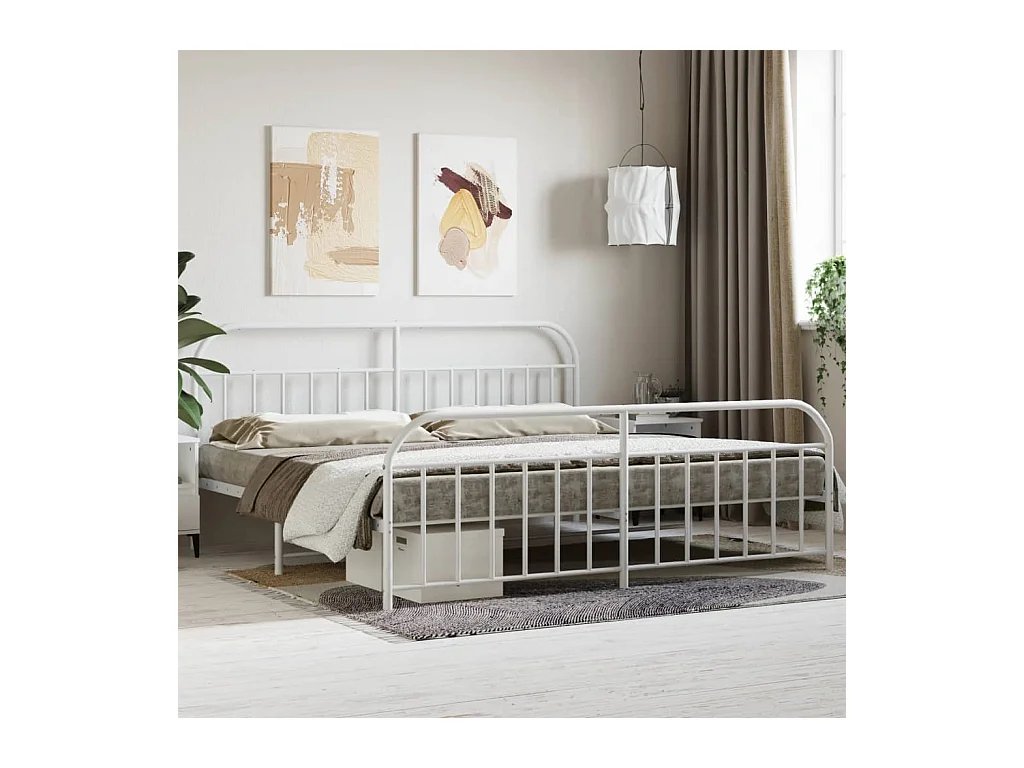 Lit-200x200 cm métal avec tête de lit/pied de lit blanc EGGB89856