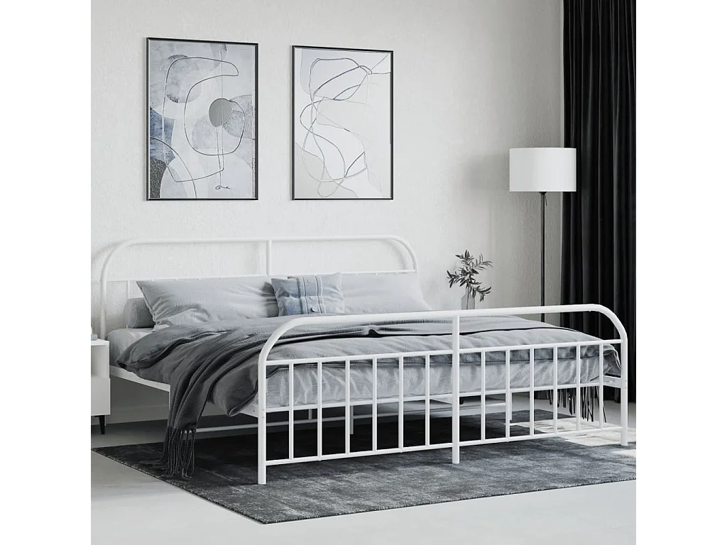 Cama com cabeceira e pés 200x200 cm metal branco PT432647