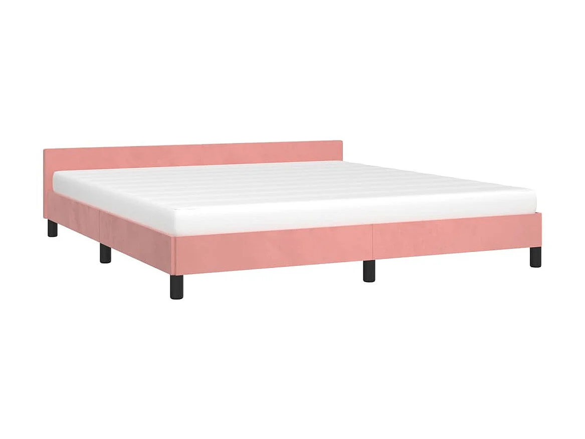 Cama 160x200 cm con cabecero de terciopelo rosa ES50358