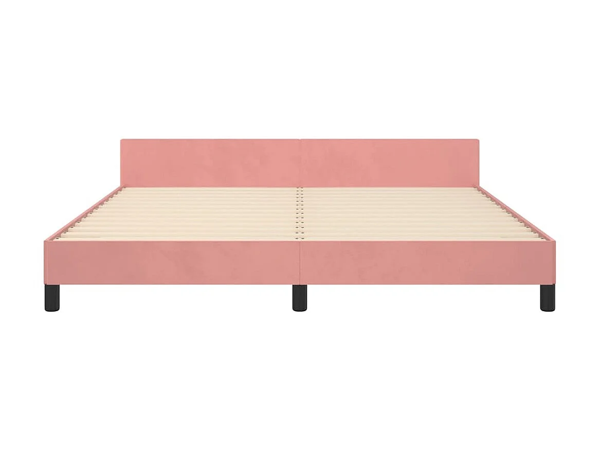 Cama 160x200 cm con cabecero de terciopelo rosa ES50358