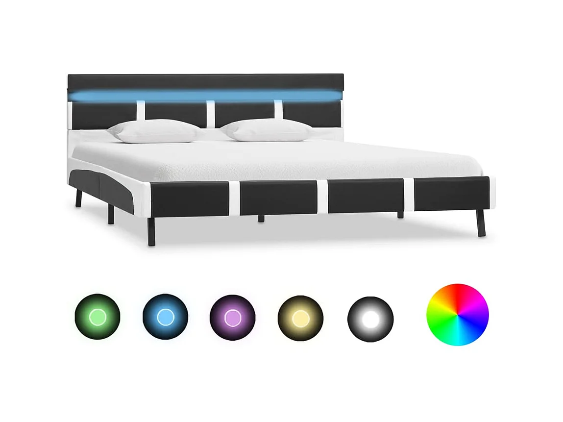 Cama 120x200 cm con LED de cuero sintético gris ES78876