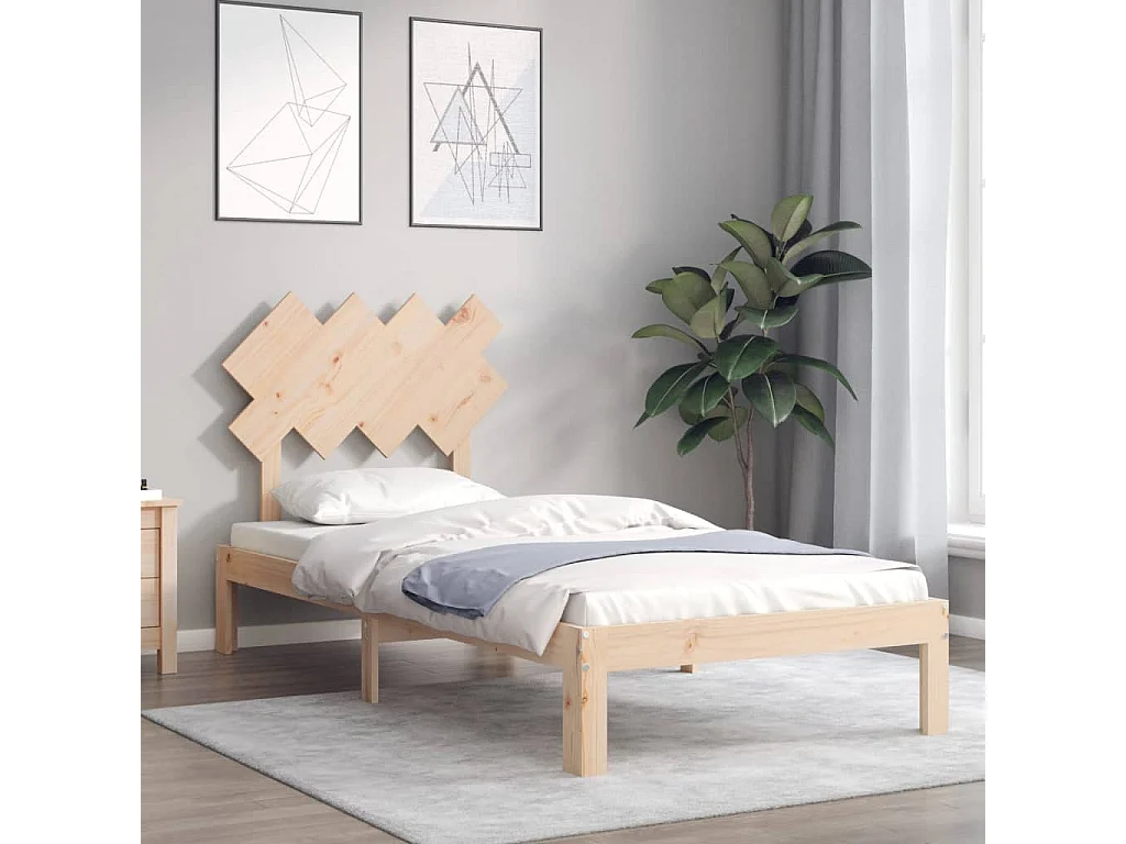 Lit-90x190 cm avec tête de lit simple bois massif EGGB33553