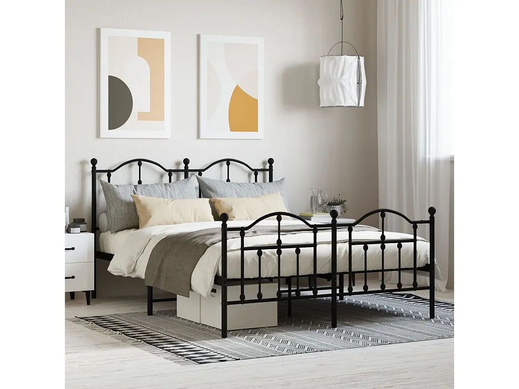 Lit-135x190 cm métal avec tête de lit/pied de lit noir EGGB53273