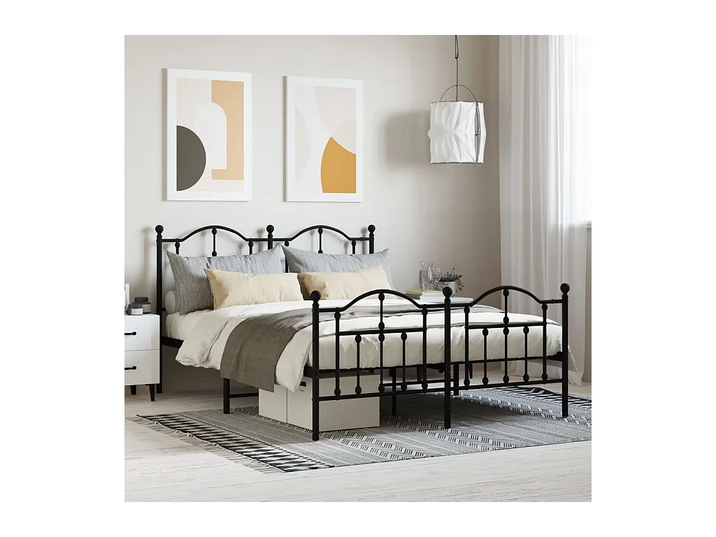 Lit-135x190 cm métal avec tête de lit/pied de lit noir EGGB53273