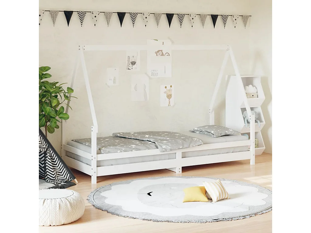 Cama infantil 90x200 cm pinho maciço branco PT927724