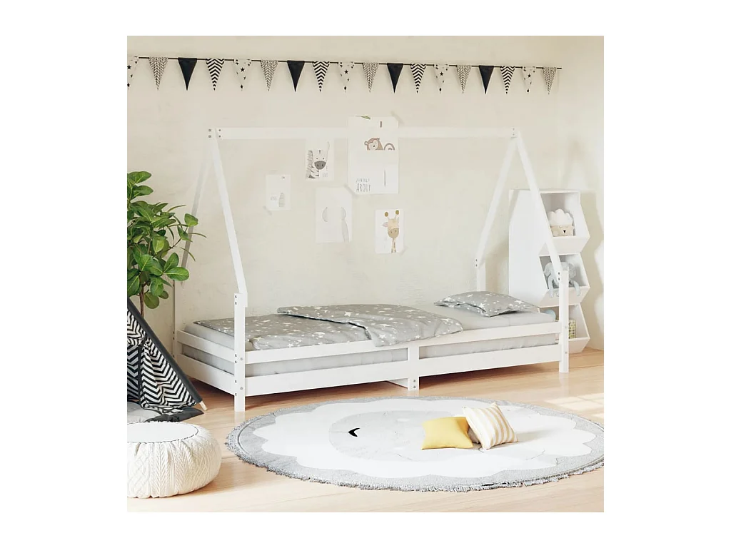 Lit-90x200 cm pour enfants blanc bois de pin massif EGGB47928
