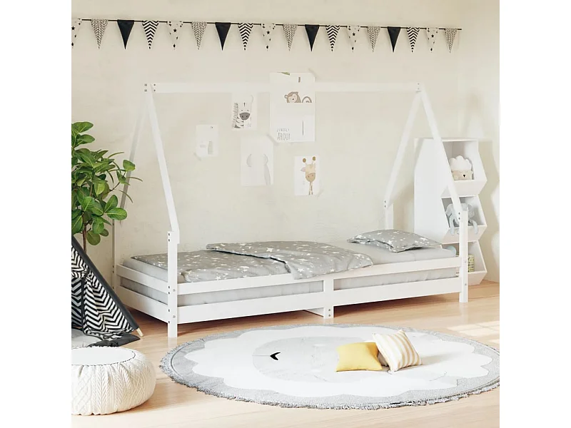 Lit-90x200 cm pour enfants blanc bois de pin massif EGGB47928