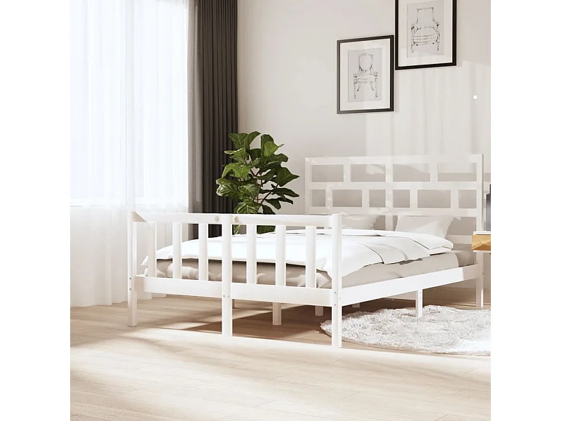 Cama 160x200 cm madeira de pinho maciça branco PT687673