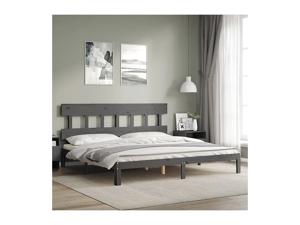 Lit-200x200 cm avec tête de lit gris bois massif EGGB22013
