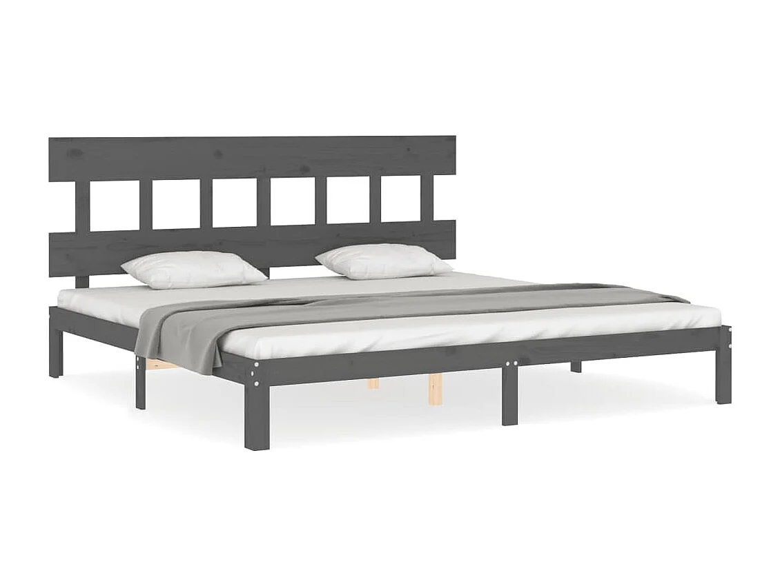 Cama 200x200 cm con cabecero madera maciza gris ES72899