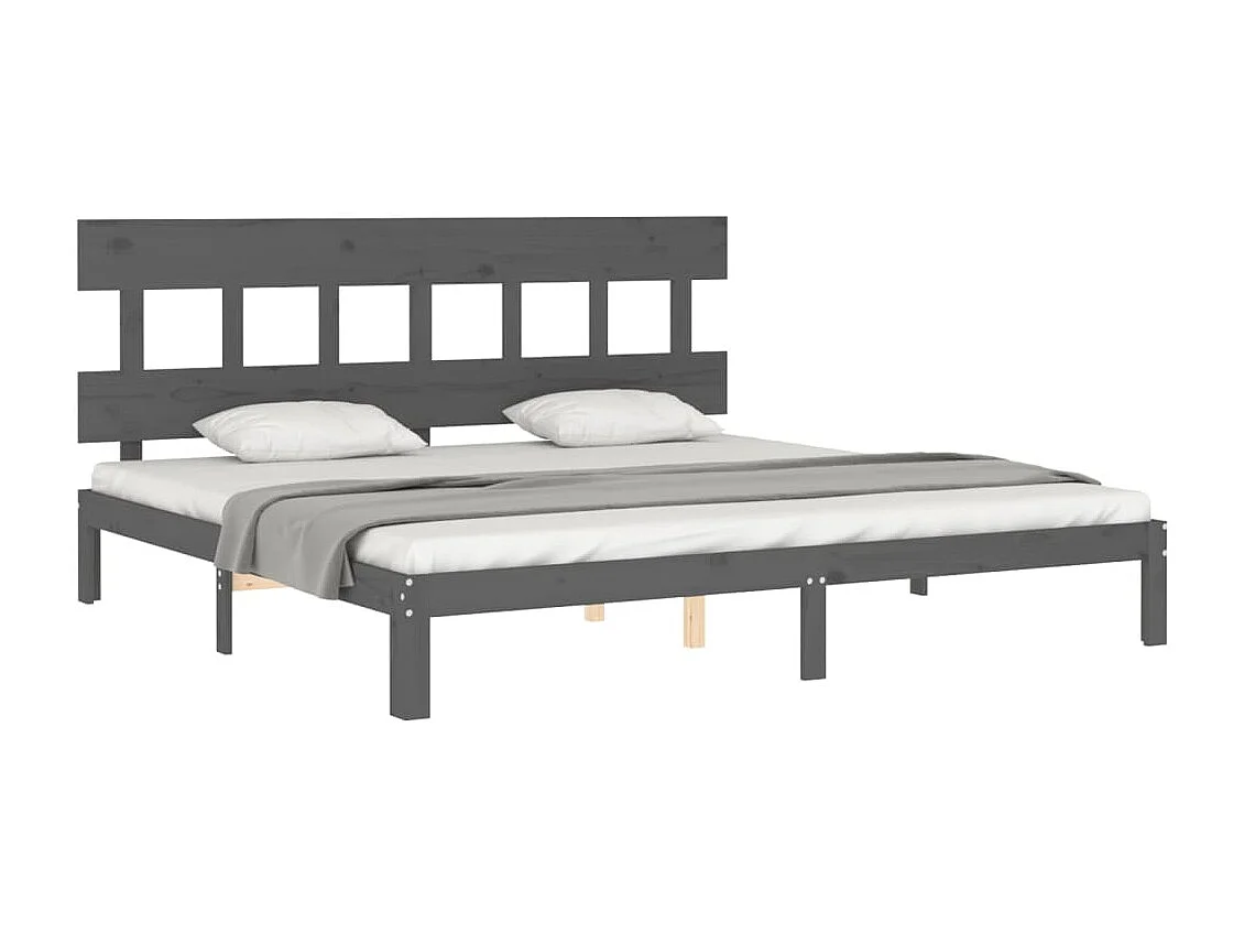 Cama 200x200 cm con cabecero madera maciza gris ES72899