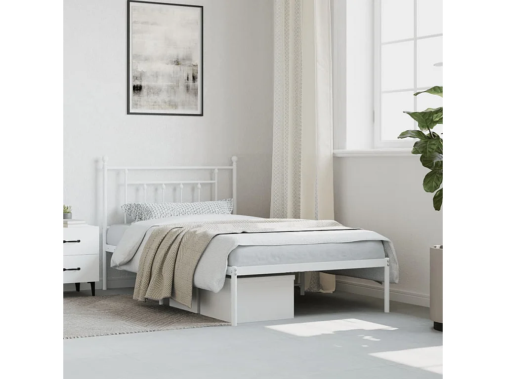 Cama 100x200 cm de metal con cabecero blanco ES20215