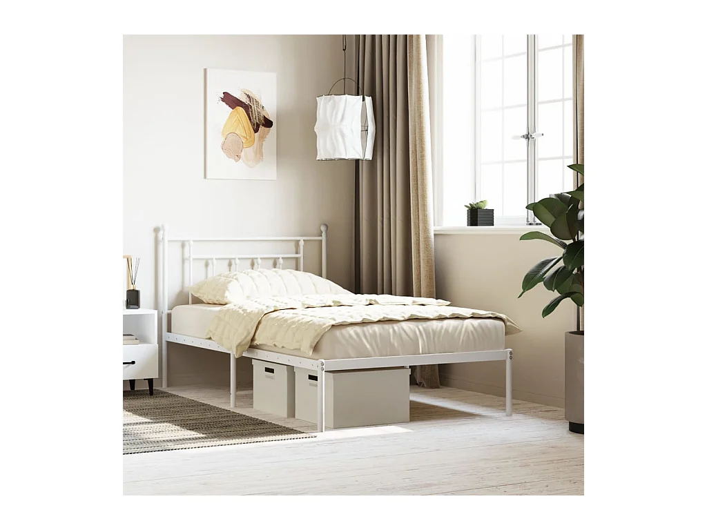 Lit-107x203 cm métal avec tête de lit blanc EGGB17373