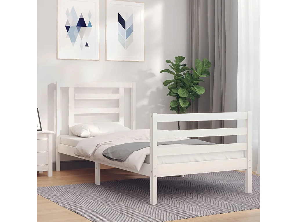 Lit-90x190 cm avec tête de lit blanc simple bois massif EGGB71142