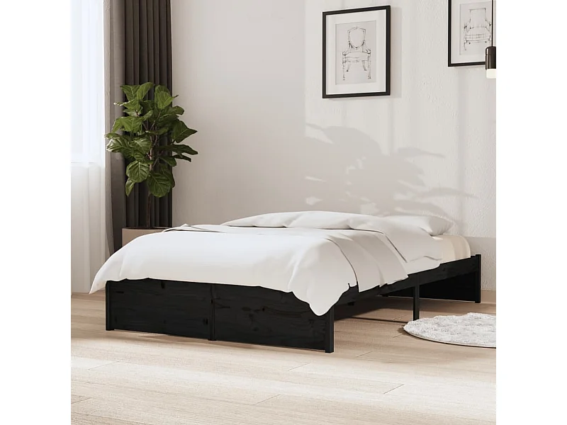 Cama pequena casal 120x190 cm pinho maciço preto PT252340