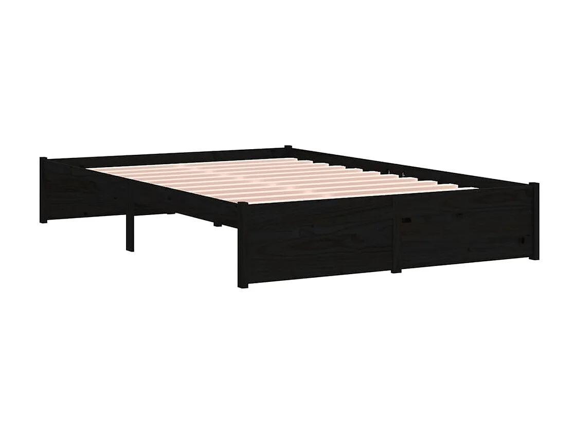 Lit-120x190 cm Noir Bois massif Petit double EGGB19593