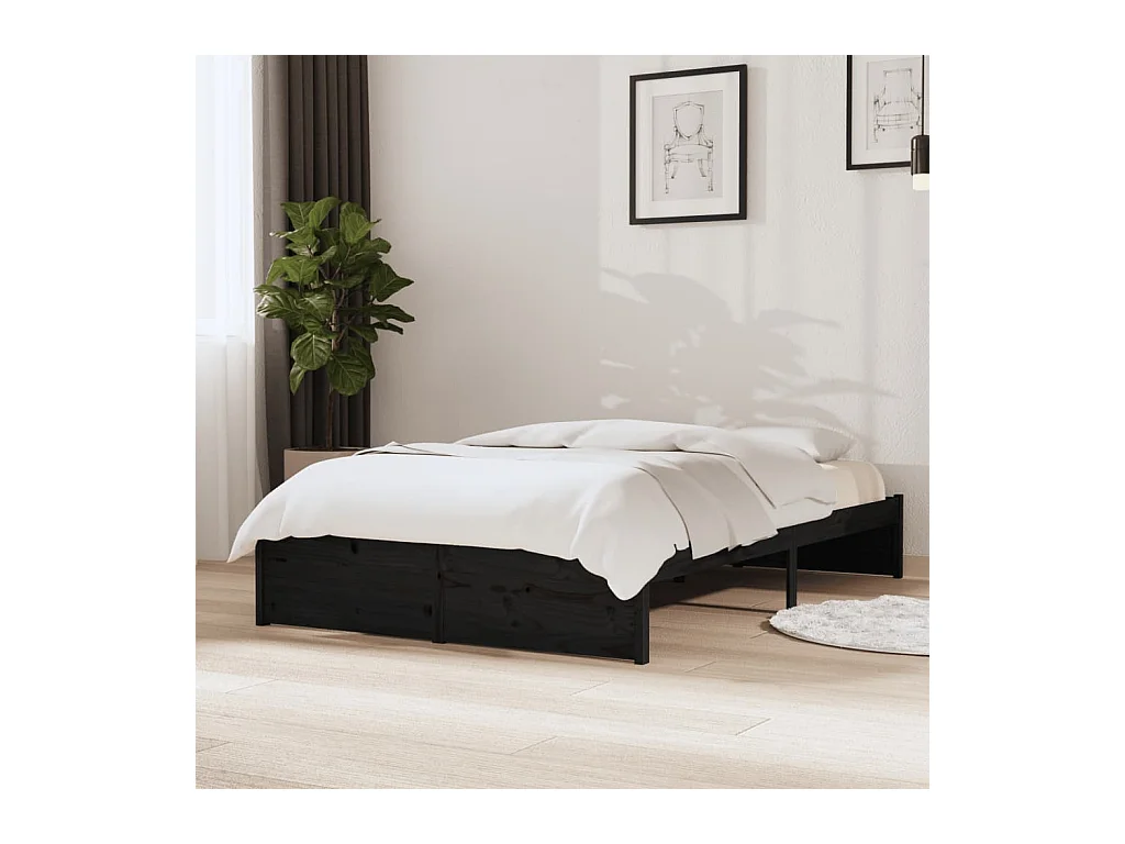 Lit-120x190 cm Noir Bois massif Petit double EGGB19593