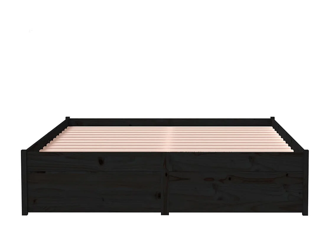 Lit-120x190 cm Noir Bois massif Petit double EGGB19593