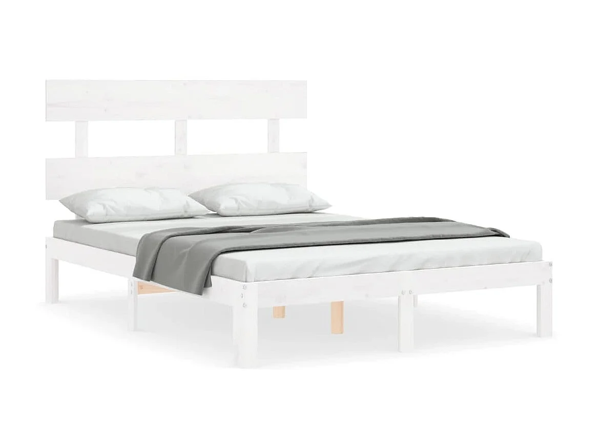 Cama de casal c/ cabeceira madeira maciça branco PT612517